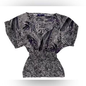 Miley Cyrus Juniors Medium Gray, Black, and Purple Sheer Short Sleeve Blouse